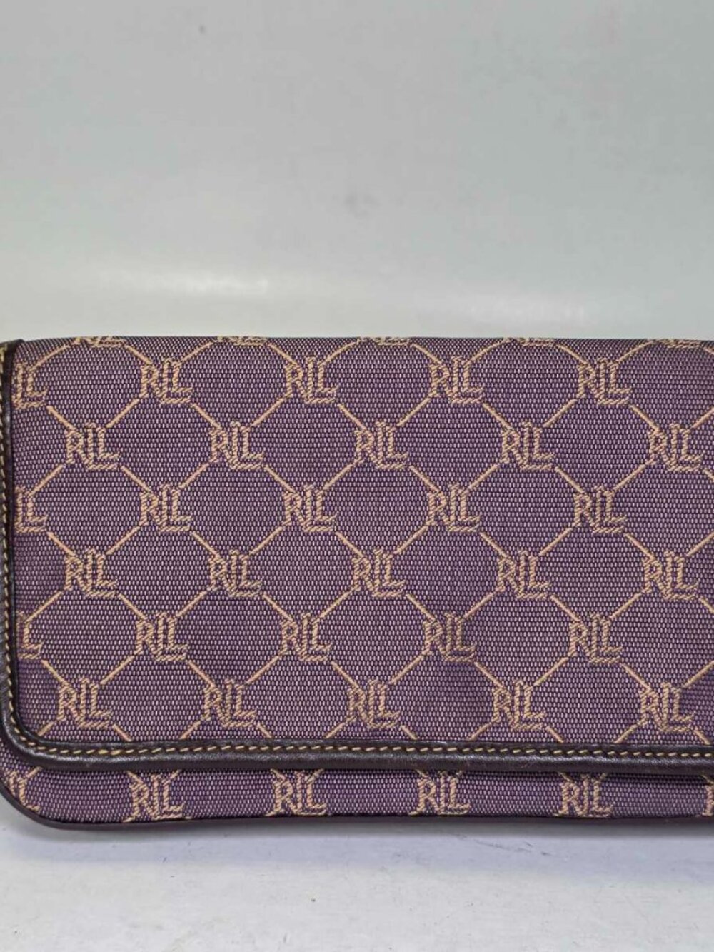 Ralph Lauren Wristlet Clutch Purple Brown Logo Small Bag